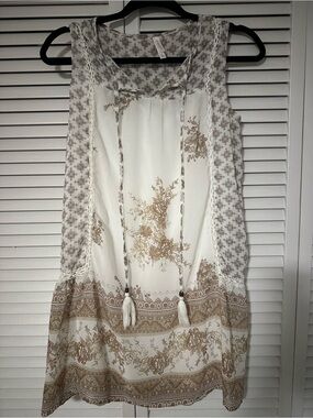 Xhilaration Cream and Tan Floral Boho Sleeveless Dress